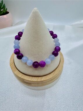Purple and Marine Blue Stone Beaded Stretch Bracelet